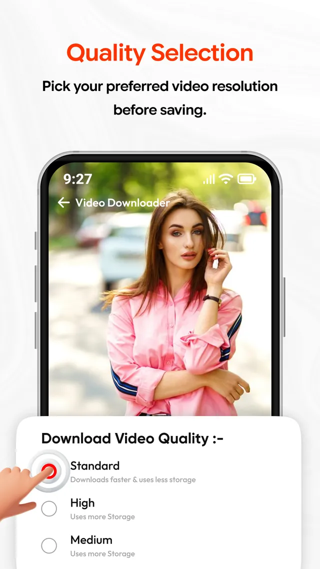 Download Video Quality sheet offering Standard, High and Medium, each noting its storage trade-off